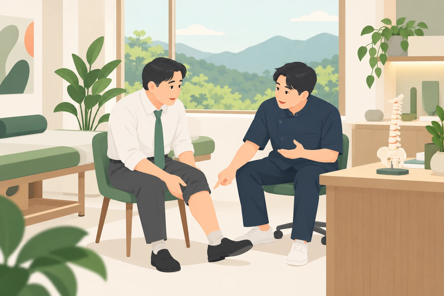 다리까지 저린 좌골신경통, 단순 요통과 다른 점 — 관악구 한의원의 침 치료 일러스트