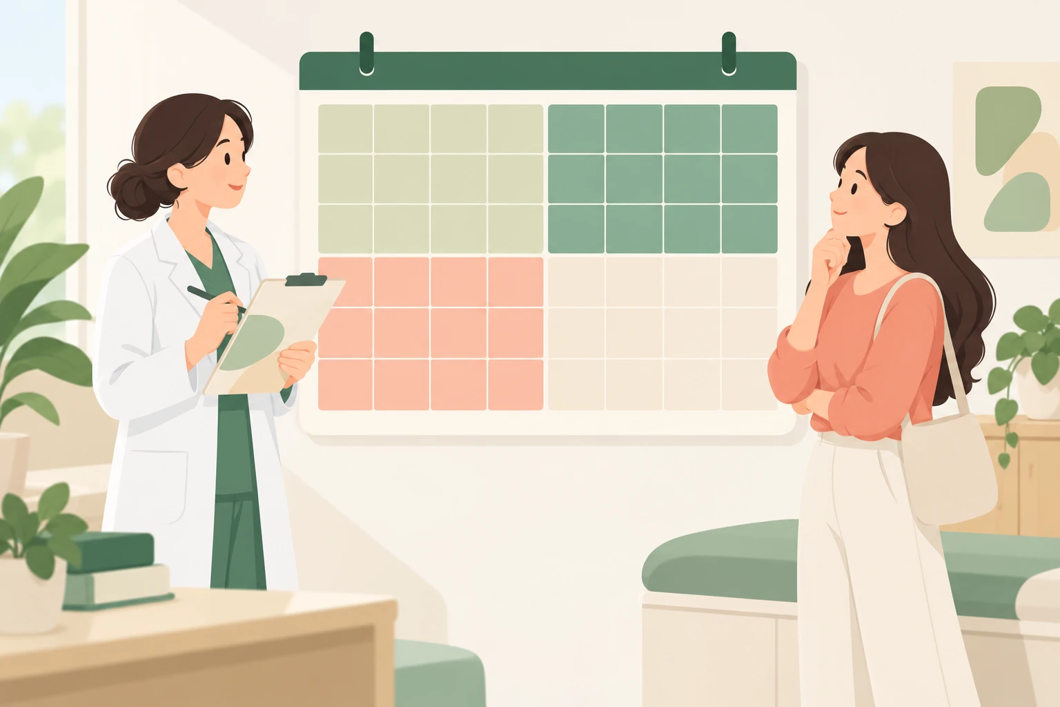생리통 한약, 주기에 맞춰 짓는 이유 — 낙성대역 한의원 처방 이야기 일러스트